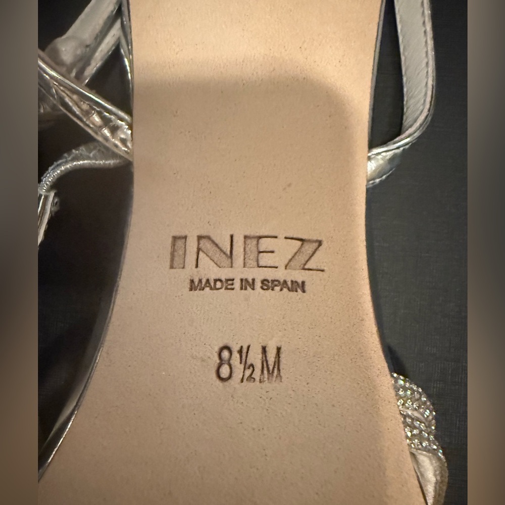 INEZ Sofia Silver Metallic Mid-Heel Sandals with Crystals - Picture 5 of 9